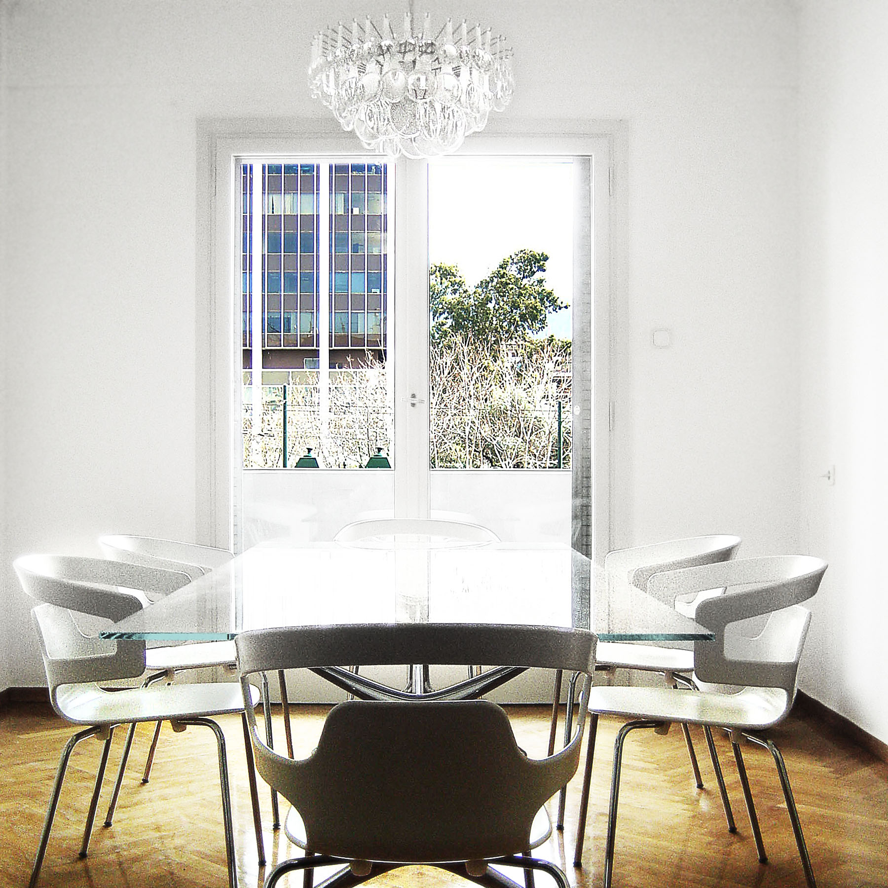 The first office to house our practice. Photo of the meeting room with a view to the Athens Tower.